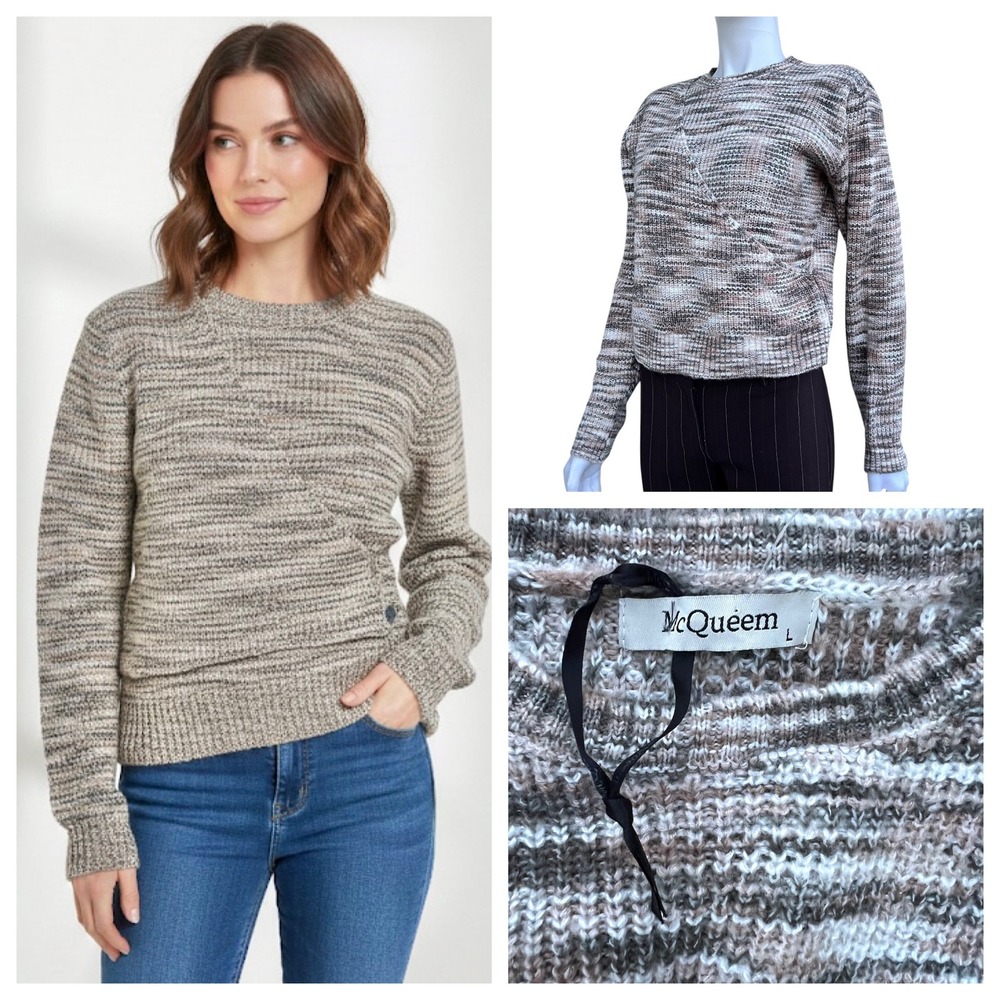 Space Dye Knit Wrap Front Sweater Women's‎ Gray Soft Girl Minimalist Size Large